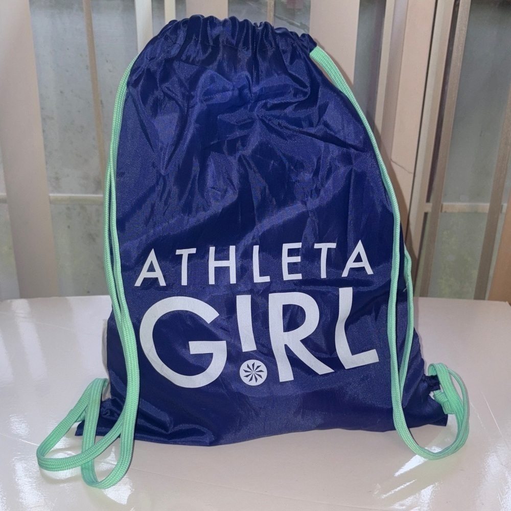 Athleta Girl Navy Drawstring Bag with Mint Straps
